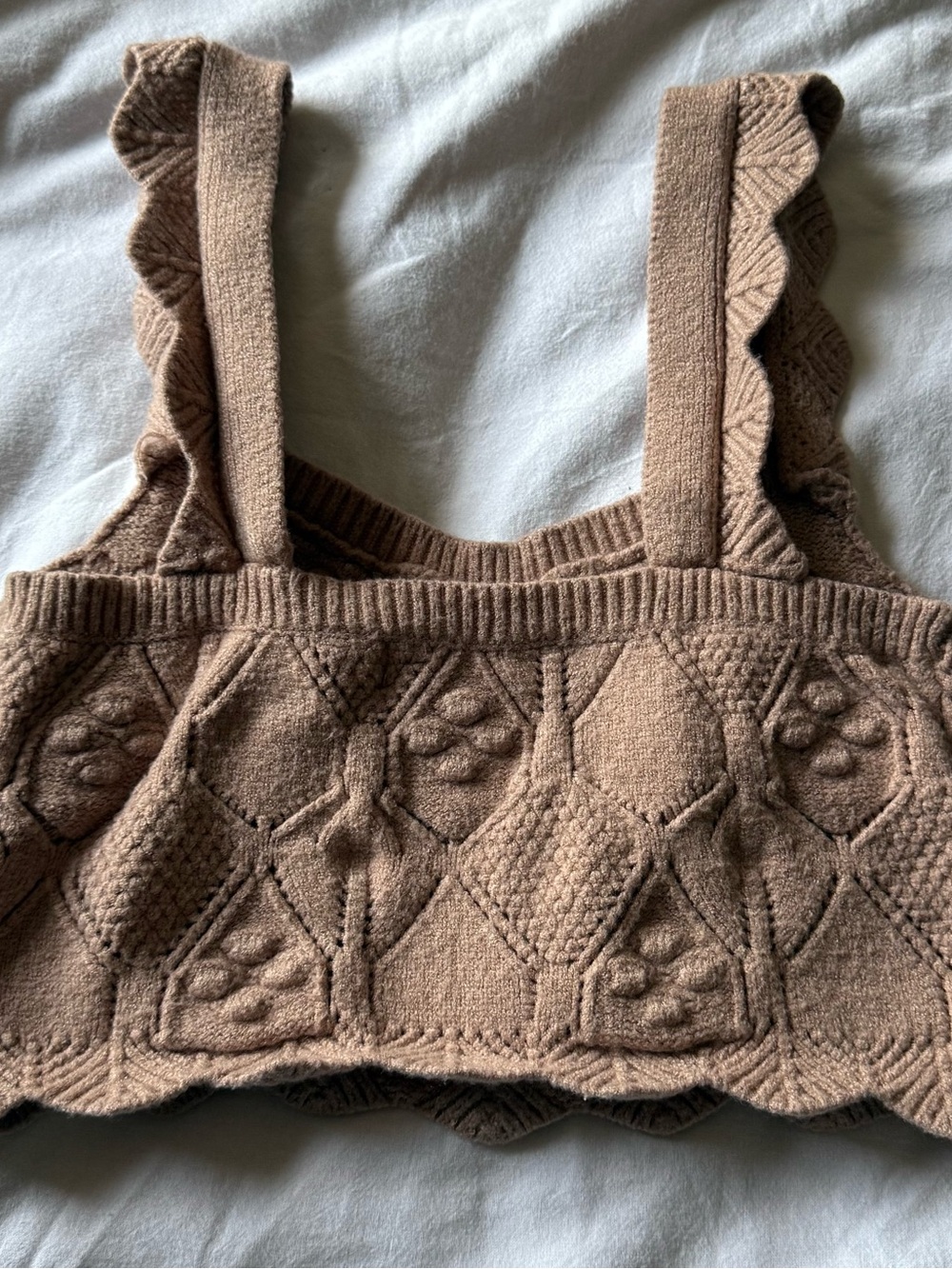Brown Knit Floral Appliqué Crop Tank Top - Picture 4 of 6